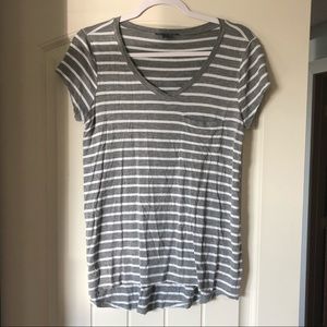 Gray and white striped shirt